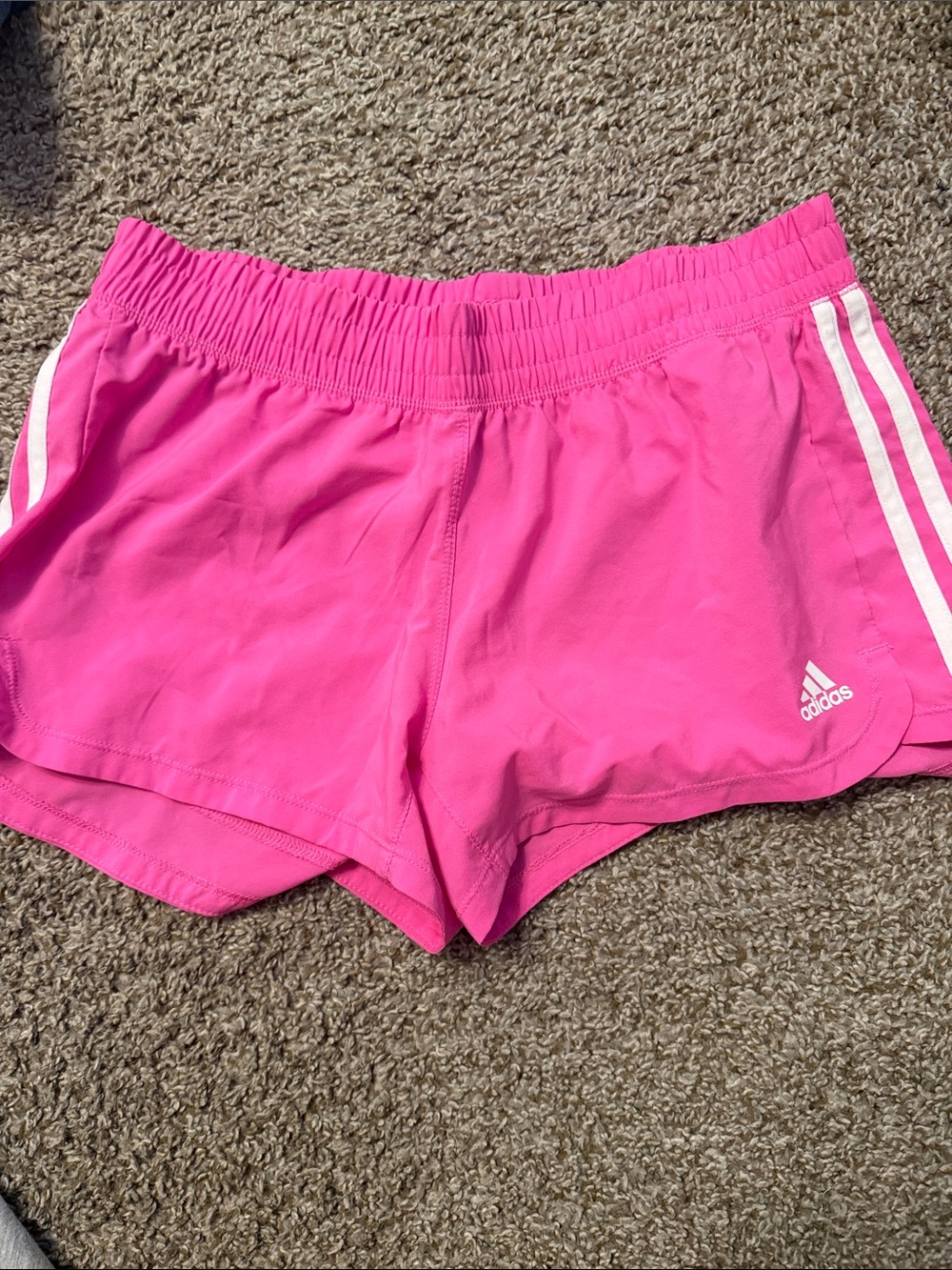 adidas Women's Pink Running Shorts with White Stripes